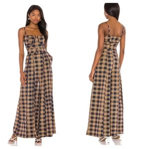 Free People Plaid Jumpsuit in Black and Tan